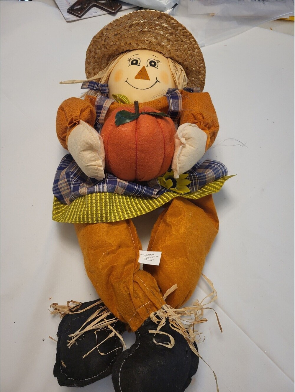Fall Scarecrow Doll with Pumpkin 32x11